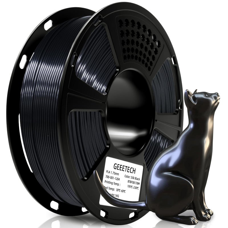 Geeetech Silk PLA Filament 1.75mm for 3D Printer, Metal-Like Shiny 3D Filament 1kg (2.2lbs) 1 Spool, Dimensional Accuracy +/- 0.02 mm, Silk Black - Image 1